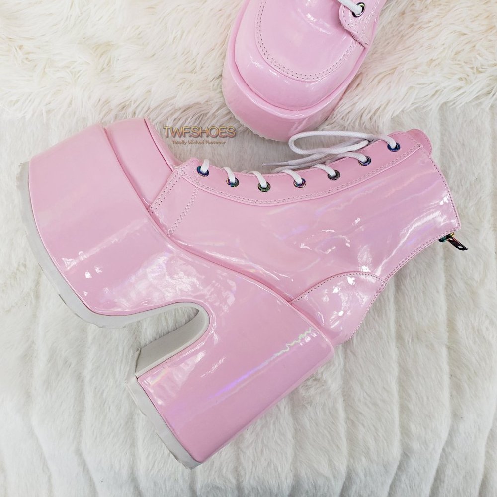 Demonia 5 Inch Platform Boots in Pink - Picture 9 of 15